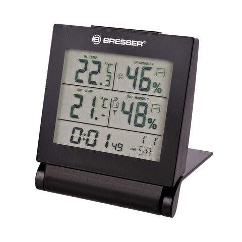 Метеостанция BRESSER MyTime Travel AlarmClock, термодатчик, гигрометр, будильник, календарь, черный, 73254