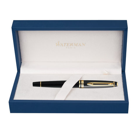 Ручка подарочная перьевая WATERMAN "Expert 3 Black Lacquer GT", черный лак, позолоченные детали, синяя, S0951640