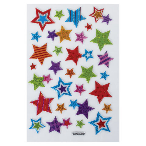 Наклейки объемные "Звезды", многоразовые, с блестками, 10х15 см, ЮНЛАНДИЯ, 661832, 661807