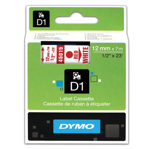 Картридж для принтеров этикеток DYMO D1, 12 мм х 7 м, лента пластиковая, красный шрифт, белый фон, S0720550