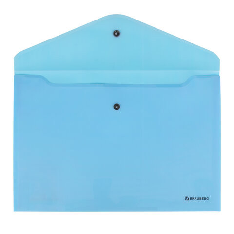 Папка-конверт с кнопкой BRAUBERG "Pastel", А4, до 100 листов, непрозрачная, аквамарин, 0,18 мм, 270474