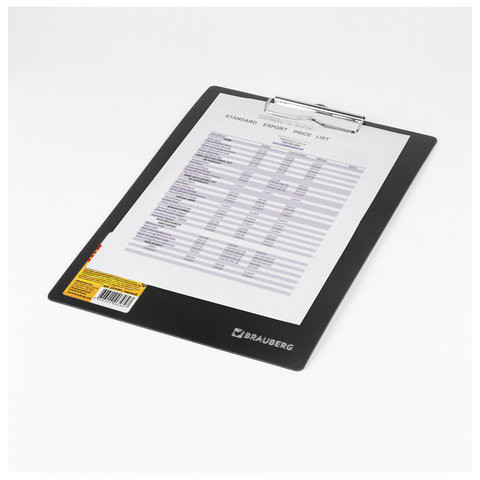 Доска-планшет BRAUBERG Contract сверхпрочная с прижимом А4 (313х225 мм), пластик, 1,5 мм, ЧЕРНАЯ, 223491