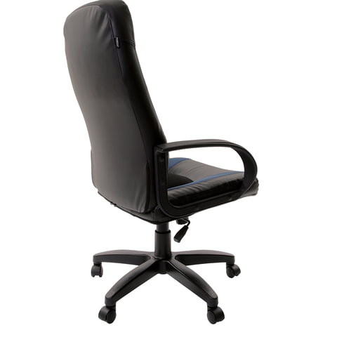 Кресло офисное BRABIX "Strike EX-525", экокожа черная/синяя, ткань серая, TW, 531378