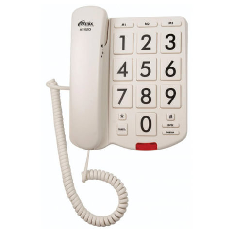 Телефон RITMIX RT-520 ivory, быстрый набор 3 номеров, световая индикация звонка, крупные кнопки, слоновая кость, 15118355