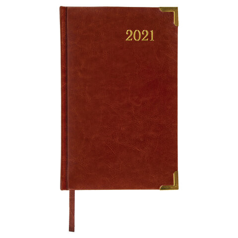 Ежедневник датированный 2021 А5 (138х213 мм) BRAUBERG "Senator", кожзам, коричневый, 111410