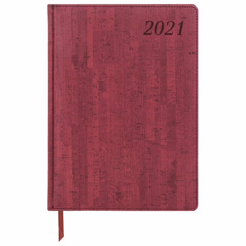 Еженедельник датированный 2021 БОЛЬШОЙ ФОРМАТ (210х297 мм) А4, BRAUBERG "Wood", кожзам, бордо, 111532
