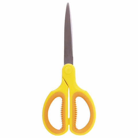 Ножницы BRAUBERG "Extra" 155 мм, классической формы, ребристые резиновые вставки, оранжево-желтые, 236450