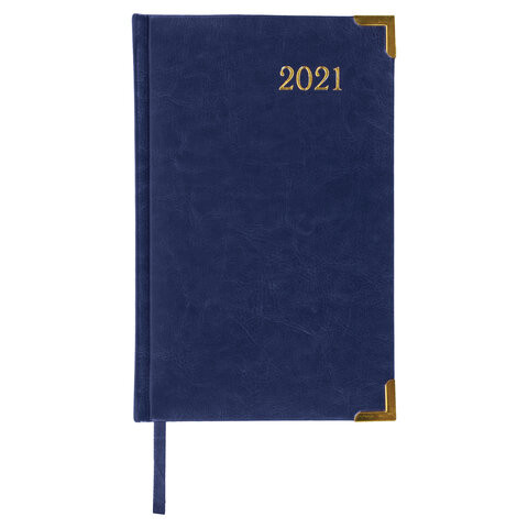 Ежедневник датированный 2021 А5 (138х213 мм) BRAUBERG "Senator", кожзам, синий, 111411