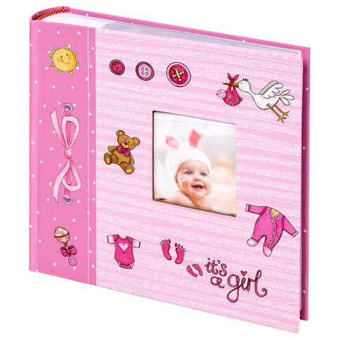Фотоальбом BRAUBERG "It's a girl" на 200 фото 10х15 см, твердая обложка, бумажные страницы, бокс, розовый, 39114