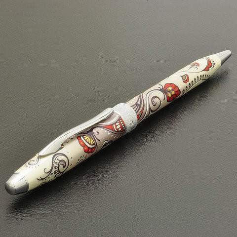 Ручка подарочная шариковая CROSS Botanica "Красная колибри", лак, латунь, хром, черная, AT0642-3