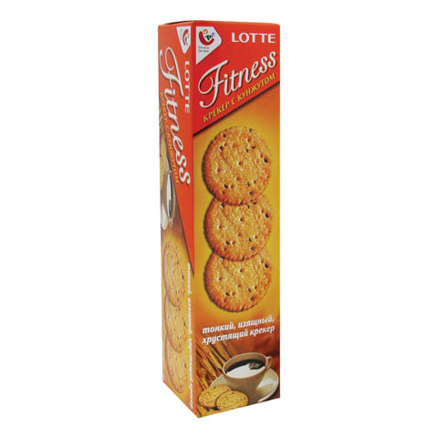Печенье-крекер LOTTE "Fitness", сладкие, с кунжутом, в картонной упаковке, 100 г