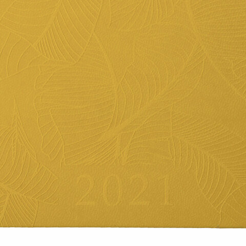 Еженедельник датированный 2021 МАЛЫЙ ФОРМАТ (95х155 мм) А6, BRAUBERG "Foliage", кожзам, желтый, 111569