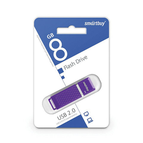 Флеш-диск 8 GB, SMARTBUY Quartz, USB 2.0, фиолетовый, SB8GBQZ-V