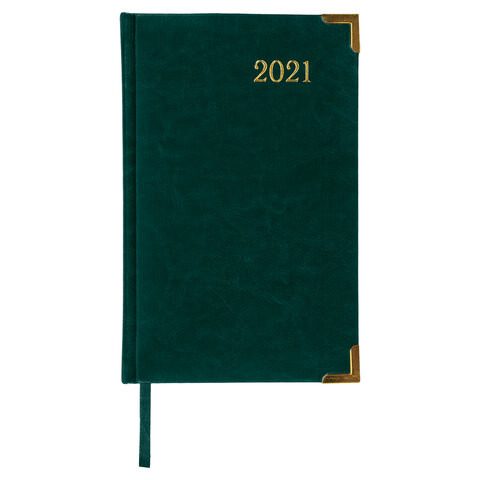 Ежедневник датированный 2021 А5 (138х213 мм) BRAUBERG "Senator", кожзам, зеленый, 111412
