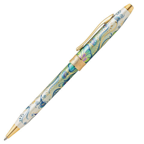 Ручка подарочная шариковая CROSS Botanica "Зеленая лилия", лак, латунь, позолота, черная, AT0642-4