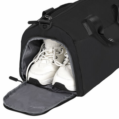 Сумка спортивная BRAUBERG MOVE, карман для мокрых вещей, отделение для обуви, черная, 45x21x20 см, 271690
