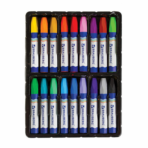 Восковые мелки утолщенные BRAUBERG/ПИФАГОР, 18 цветов, на масляной основе, яркие цвета, 222971