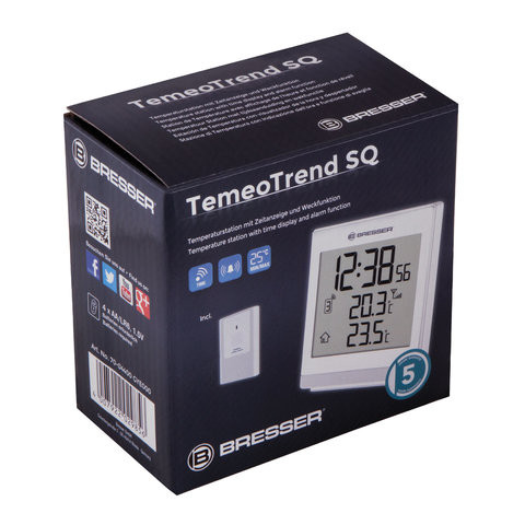 Метеостанция BRESSER TemeoTrend SQ, термодатчик, часы, будильник, белый, 73264