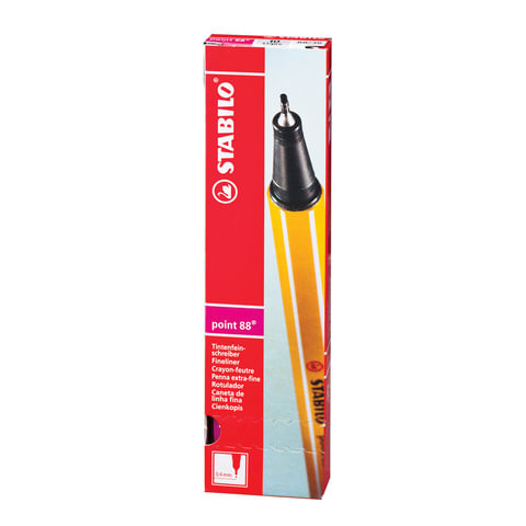 Ручка капиллярная (линер) STABILO "Point 88", НЕОНОВАЯ РОЗОВАЯ, корпус оранжевый, линия письма 0,4 мм, 88/056