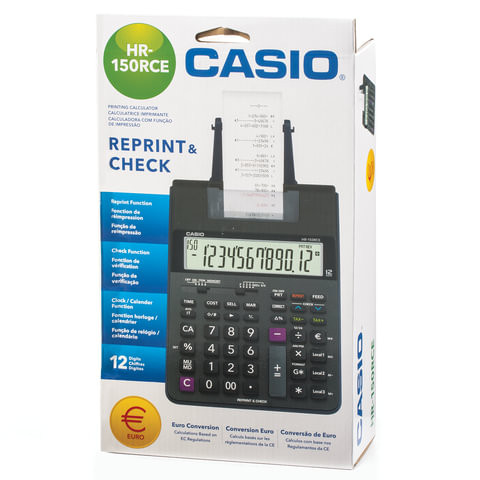 Калькулятор печатающий CASIO HR-150RCE-WA (295х165х65 мм), 12 разрядов, батарейки 4хАА/адаптер (250402), HR-150RCE-WA-EC