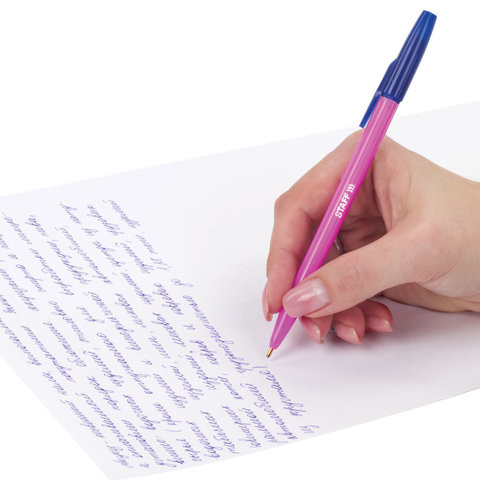 Ручка шариковая STAFF "Neon", СИНЯЯ, корпус неоновый ассорти, узел 1 мм, линия письма 0,7 мм, 142963