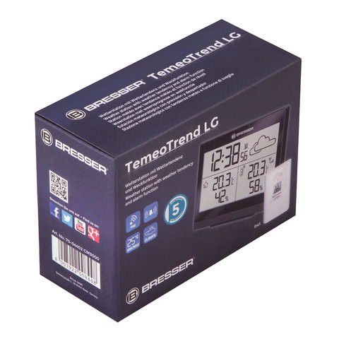 Метеостанция BRESSER TemeoTrend LG, термодатчик, гигрометр, часы, будильник, черный, 73266