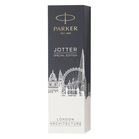 Ручка шариковая PARKER "Jotter London Architecture Postmodern Black", корпус черный, нержавеющая сталь, синяя, 2025829