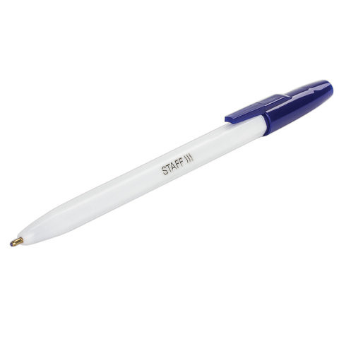 Ручка шариковая STAFF "Office White", СИНЯЯ, корпус белый, узел 1 мм, линия письма 0,7 мм, 142964