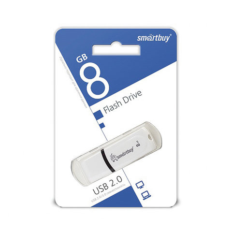 Флеш-диск 8 GB, SMARTBUY Paean, USB 2.0, белый, SB8GBPN-W