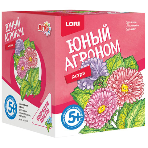 Набор для выращивания растений ЮНЫЙ АГРОНОМ "Астра", горшок, грунт, семена, LORI, Р-001