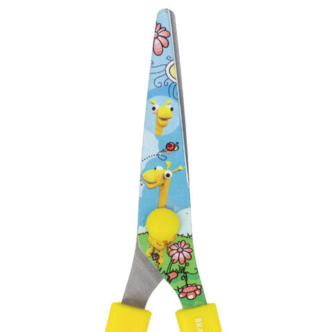 Ножницы BRAUBERG "Kid Series", 130 мм, с цветной печатью "Жирафы", жёлтые, 232269