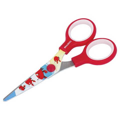 Ножницы BRAUBERG "Kid Series", 130 мм, с цветной печатью "Крабы", красные, 232270