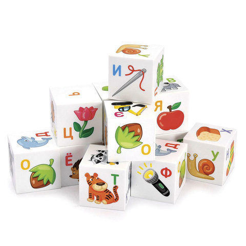 Кубики пластиковые Для умников "Азбука" 12 шт., 4х4х4 см, буквы/картинки на белых кубиках,10 КОР, 712