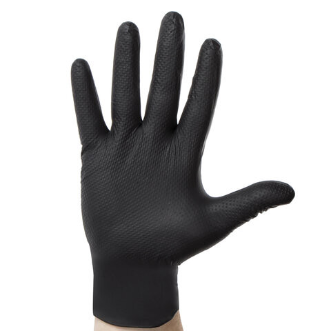 Перчатки нитриловые повышенной прочности, КОМПЛЕКТ 25 пар, размер L (большой), E-DUO, черные, E65-0X-Black