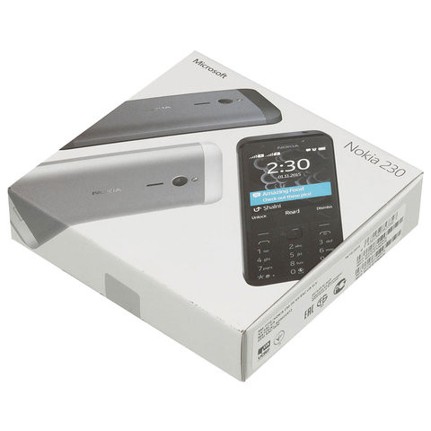 Телефон мобильный NOKIA 230 RM-1172, 2 SIM, 2,8", MicroSD, 2 Мп, серый, A00026971