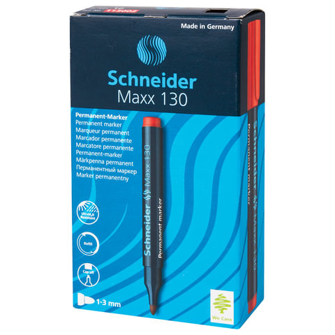 Маркер перманентный (нестираемый) SCHNEIDER (Германия) "Maxx 130", КРАСНЫЙ, скошенный наконечник, 1-3 мм, 113002