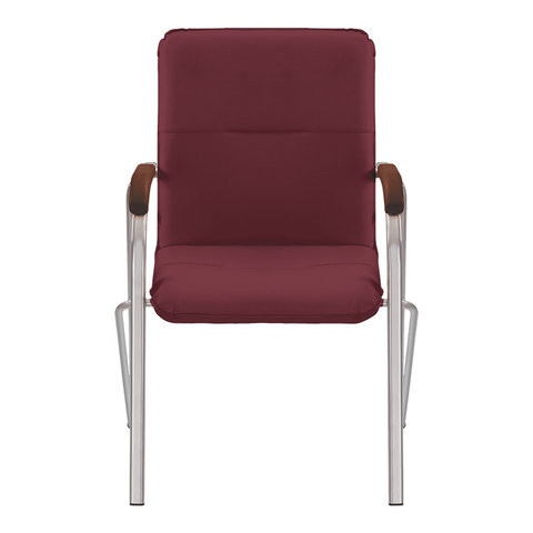 Кресло для приемных и переговорных "Samba" (дерево 1.023), хромированный каркас, кожзам бордовый V-25